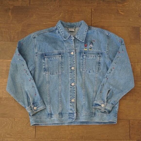 Disney Jackets & Blazers - Disney Store Mickey & Minnie Mouse embroidered Denim Jacket Blue Womens Size XL